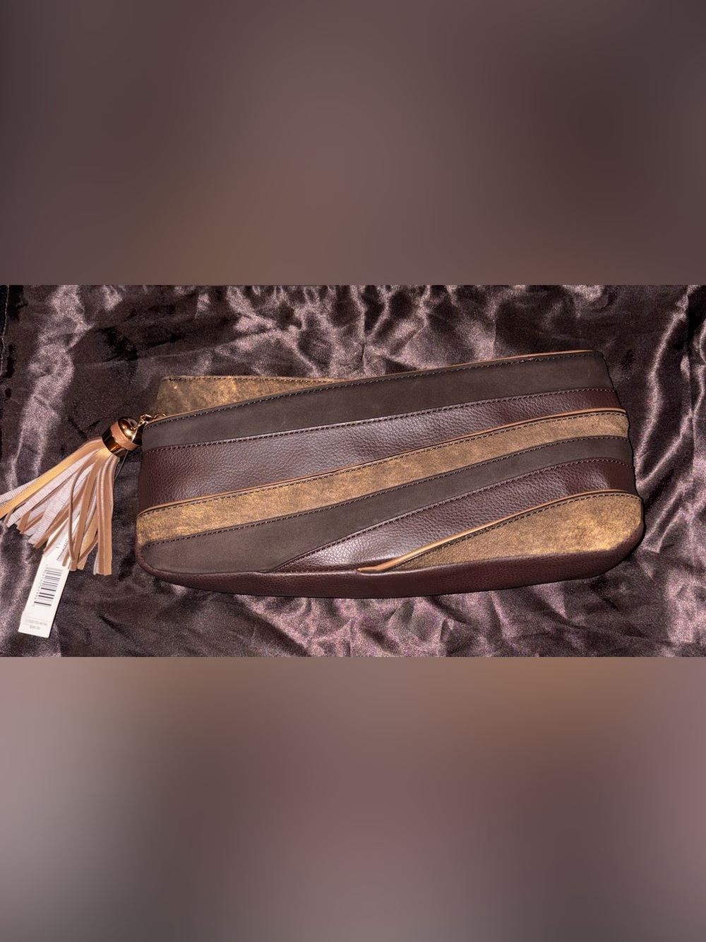 Giani Bernini Brown and Tan Striped Leather Clutch with Tassel - Picture 1 of 5